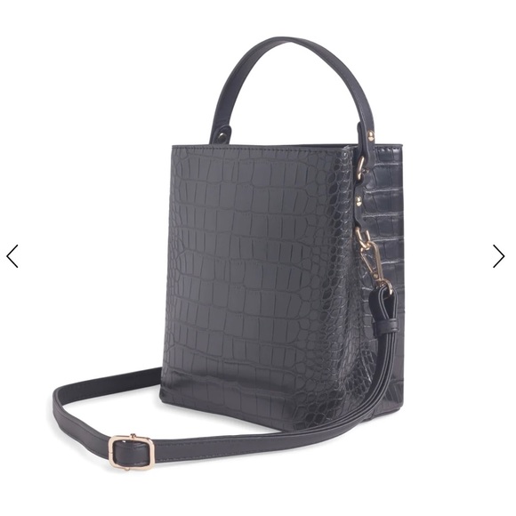 ALL OF THE ABOVE Elena Bucket Bag Black Croc Vegan - Picture 6 of 9
